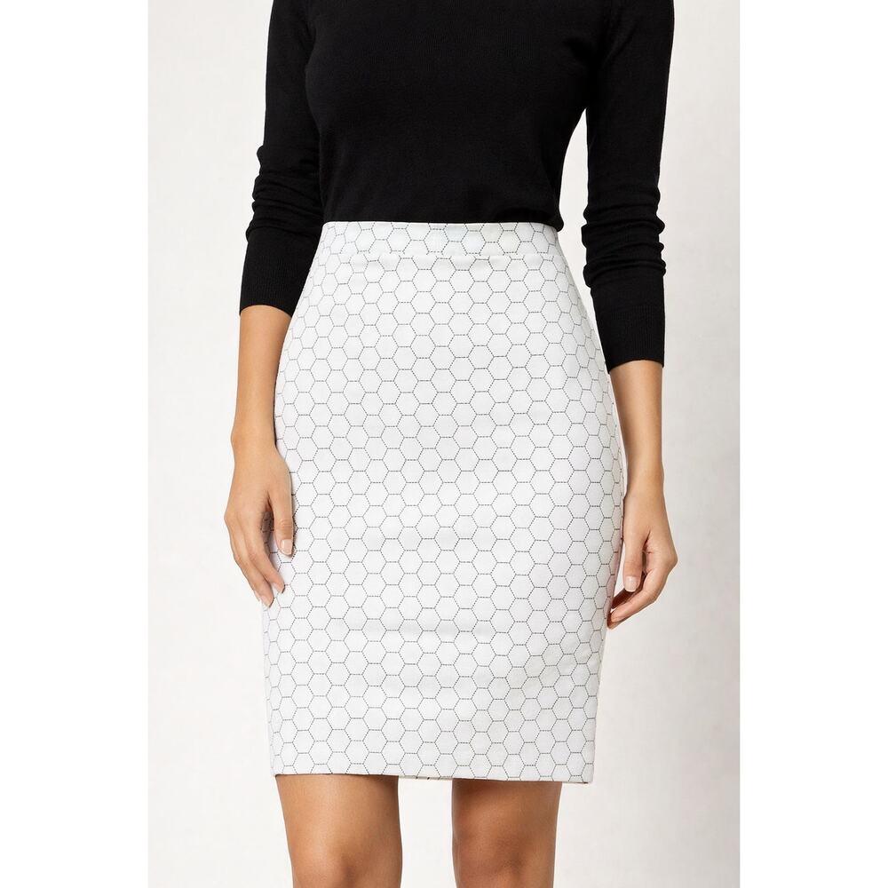 Womens Leota Tabitha Pencil Skirt Size L Hexagon Dot Design Above Knee Ivory
